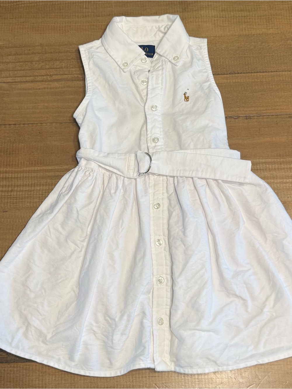 Ralph Lauren White Belted Sleeveless Oxford Dress